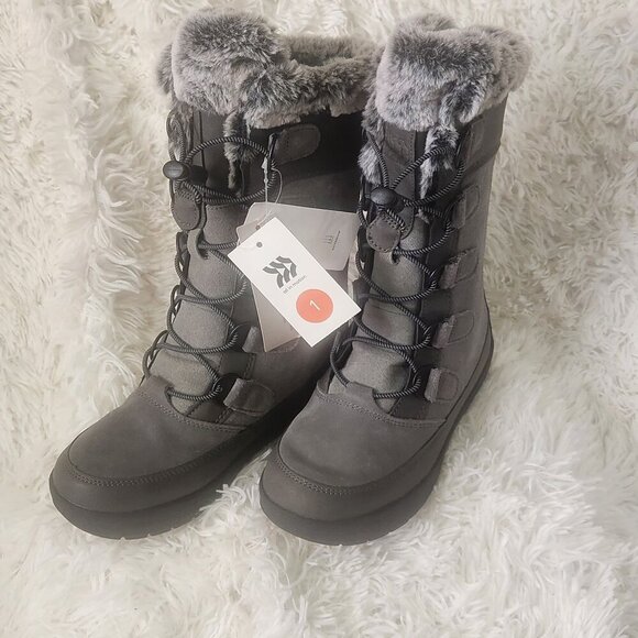 NWT All in Motion Girls Gray Faux Fur Lined Winter Boots Size 1 - Picture 1 of 6